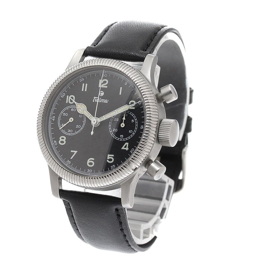 TUTIMA 1941 Flieger Chronograph Manual Mens Watch Black Dial Stainless Steel