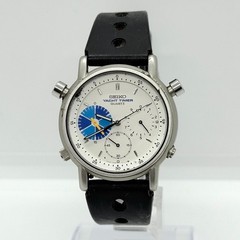 SEIKO Watch Yacht Timer 7A28-7090 351142 White Quartz Leather Men’s Auth Rare