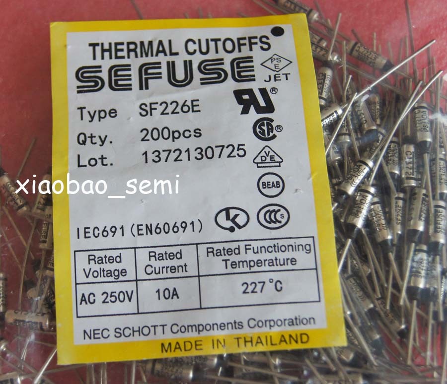 100PCS SF226E SEFUSE Cutoffs NEC Thermal Fuse 227°C 227 Degree 10A 250V