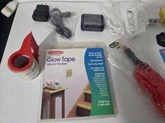 Mixed Lot Of Office Supplies, Chargers, Ear Buds, Exc. Check Photos