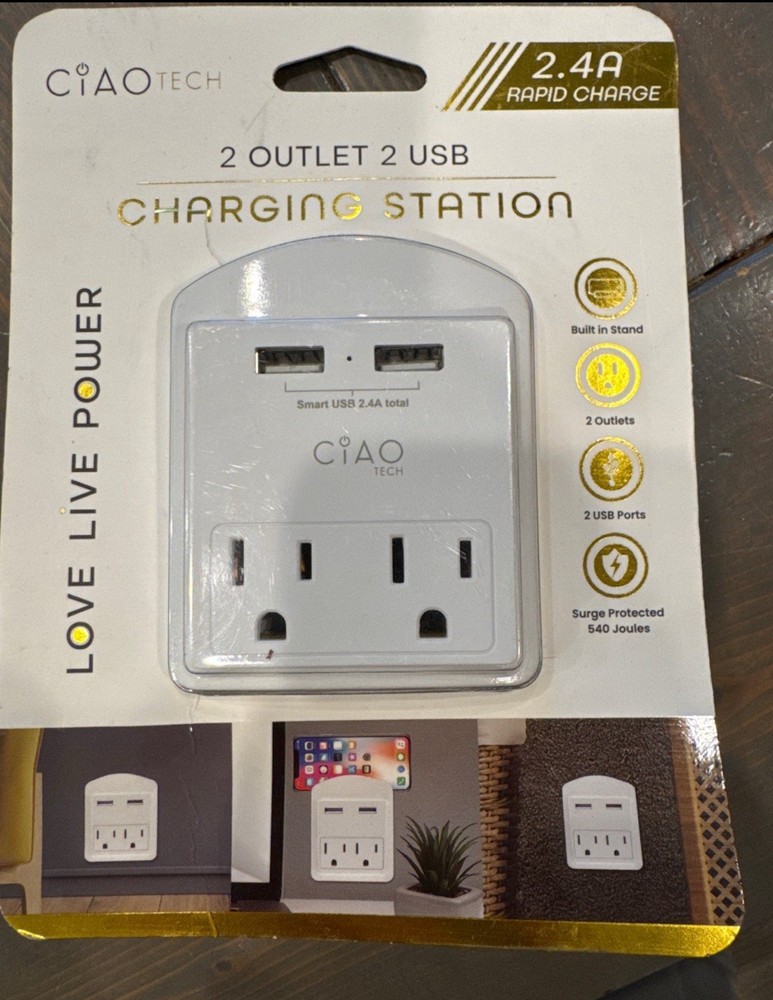Ciao Tech 2 Outlet 2 USB Port Charging Station 2.4A Rapid Charge