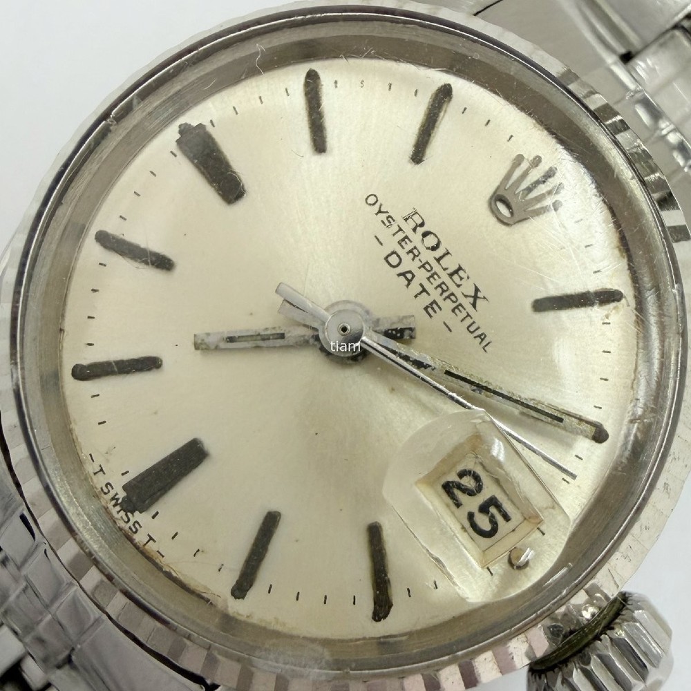 ROLEX 6517/4 Oyster Perpetual Date 1967 Automatic Silver White Gold SS