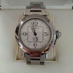 Cartier Watch Pasha Silver White Dial Automatic Working Unisex Auth Rare