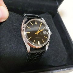 Rolex Watch Oysterdate 6694 Precision Black Gold Leather Strap SS Men’s w/Boxed