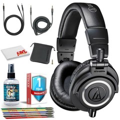 Audio-Technica ATH-M50x Monitor Headphones (Black) with Cleaning Kit, 6Pk Cable