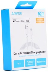 Anker 3ft’ Braided Lightnin to USB-A Charging 3x Faster,￼Cable – White