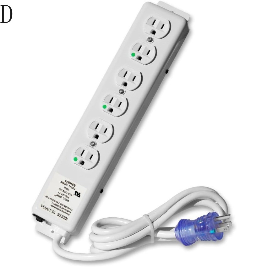 6 Outlet Hospital Grade Power Strip – 15ft Cord-Medical Use UL 1363A Compliant D