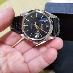 Rolex Watch Oysterdate 6694 Precision Black Gold Leather Strap SS Men’s w/Boxed