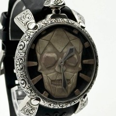 Gaga Milano Watch Manuale 48 Skullture 5060CE Black Hand-wound Men’s Working
