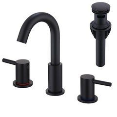 Black Bathroom Faucets 3 Hole, Matte Black Bathroom Faucet with Pop up Drain,…