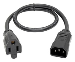 SKU 37121 IEC320 C14 to NEMA 5-15P, 2ft, 14/3 SJT, 15A/125V (New)