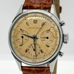 ERNEST BOREL Watch Round SS/Leather Beige Triple Chrono Hand-wound Men’s Working