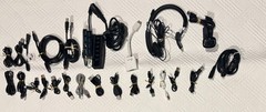 Huge Untested Electronic Lot including Camera, power cords head set USB Hubs