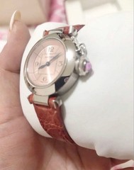 Cartier Watch Pasha de Cartier Pink Dial Silver Leather Band Auth Women’s w/Case