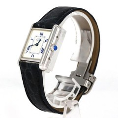 Cartier Must Tank SM W1014054 Silver Quartz Square Dial Black Band Accessary