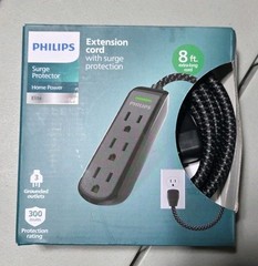 Philips 3-Outlet Grounded Extension Cord, 8 Ft Indoor Extension Cord with Surge