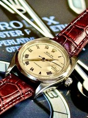 ROLEX Oysterdate Alpha Style Blued Steel Red Black Cream