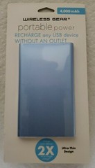 Wireless Gear 4,000MAH Portable Power Pack Color Blue.