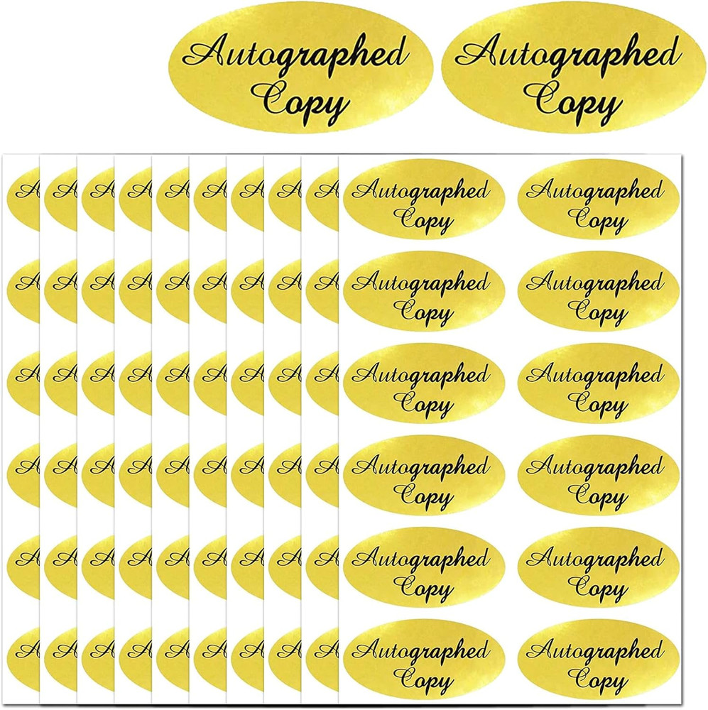 1008 PCS ‘Autographed Copy’ Stickers-1 X 2Inch Oval Gold Foil Labels Gold Foil A