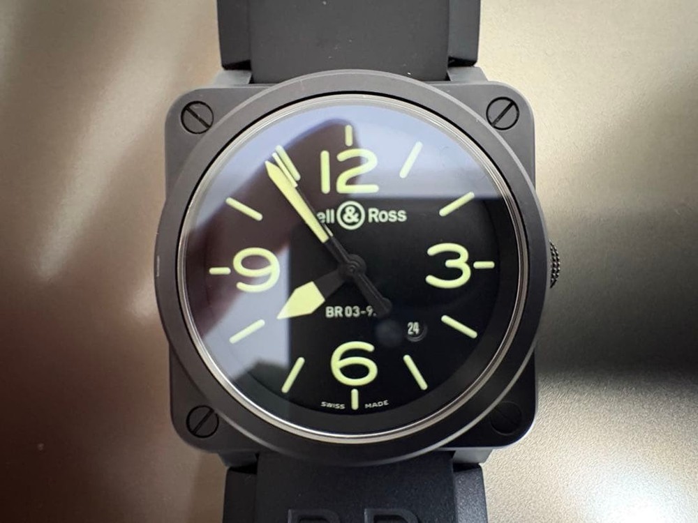 Bell & Ross BR03-92 Nightlum Automatic Watch Black Ceramic Dial Green Lume Date