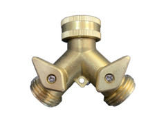 Heavy Duty Garden Water Hose All Brass Manifold 2 Way Swivel Y Splitter Shutoff