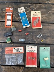 Vtg Electronic Junk Drawer Lot Capacitor Micro Switch Fuse Resistor Jacks Archer