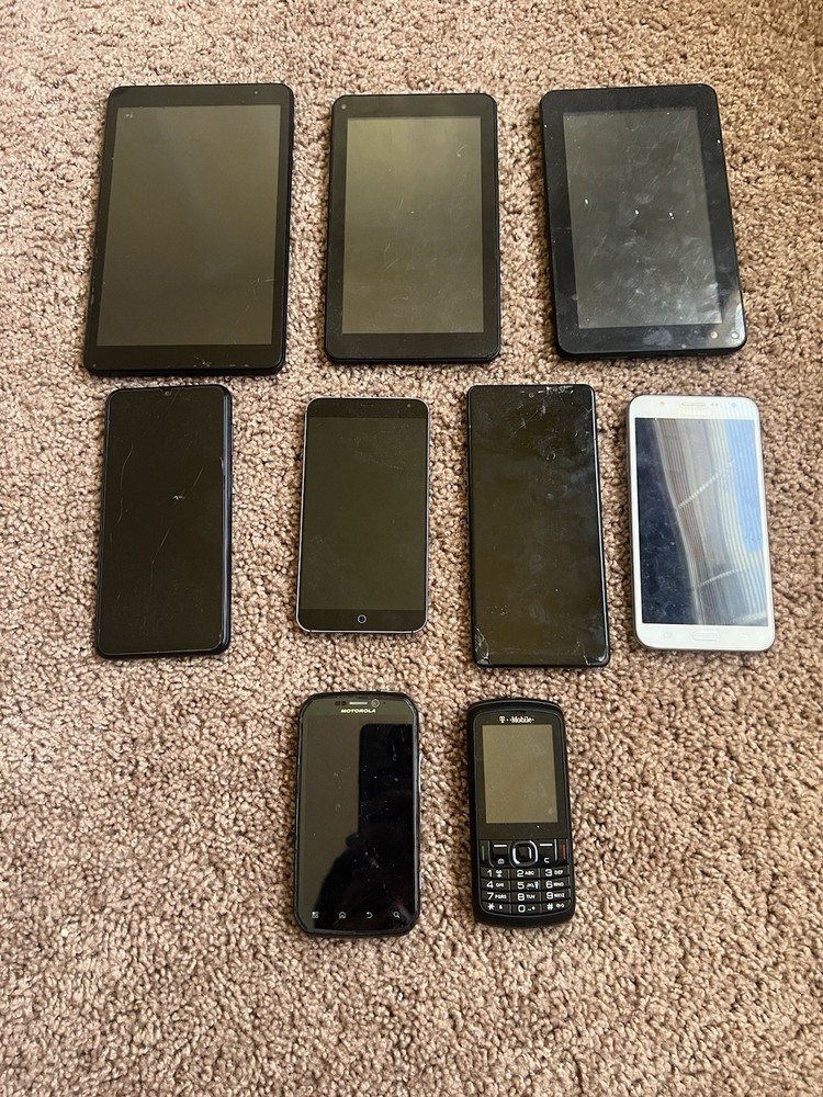 Lot of 9 Android Tablets and Phones Power On Not Fully Tested For Parts Only