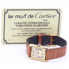 Cartier Must Tank Vermeil SV925 17232 Quartz Ladies Watch Square Dial Accessary