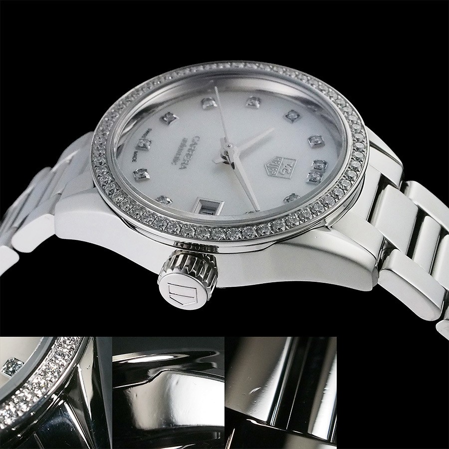 TAG Heuer Carrera Calibre 9 Diamonds WAR2415.BA0776 White Shell Round Date Auth