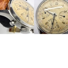 ERNEST BOREL Watch Round SS/Leather Beige Triple Chrono Hand-wound Men’s Working