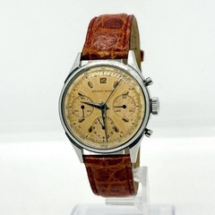 ERNEST BOREL Watch Round SS/Leather Beige Triple Chrono Hand-wound Men’s Working