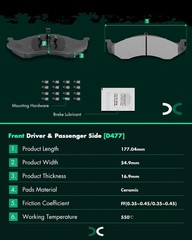 SCITOO D477 Front Ceramic Brake Pads – Fit for Jeep Comanche, Cherokee, Grand Ch