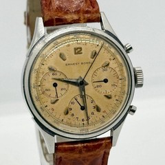 ERNEST BOREL Watch Round SS/Leather Beige Triple Chrono Hand-wound Men’s Working